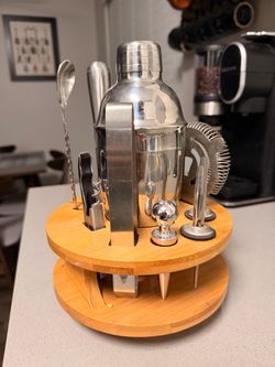 Complete Bartender Cocktail Shaker Set w/ Bamboo Stand
