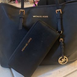 Michael Kors black tote/purse and matching wallet - Needs Small Repair