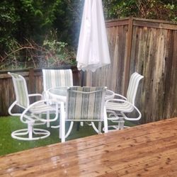 Patio Table, Chairs & Umbrella