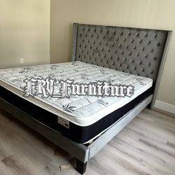 New King Bed Frame With Mattress 