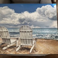Beach Chairs Island Attitude Ocean Waves Coastal Canvas Canvas Wall Art
