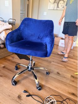 Blue velvet rolling desk chair