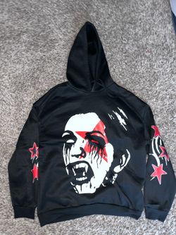 Black & red hoodie with black & red pants with graphic design, Size: L