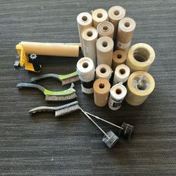 Masking tape, masking paper, masking gun, mixers, and brushes