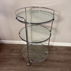 Vintage Bauhaus Round Chrome and Glass Three Tier Rolling Cocktail Bar Serving Cart 19'W × 19"D × 32.5 "H Price is firm, no holds, cash only