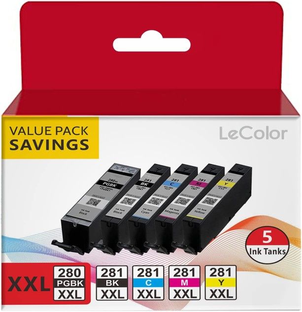 PGI-280XXL CLI-281XXL 280 281 Compatible Ink Cartridge Work for Canon PIXMA TR7520 TR8520 TR8500 TR8600 TR8620 TS6120 TS6220 TS9120 TS8120 TS9120 TS82