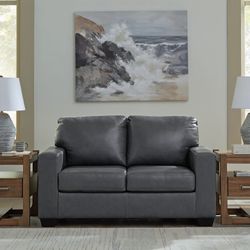 Gray Leather Loveseat