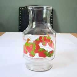 1980 Anchor Hocking  Strawberry Shortcake Glass Carafe 9" Beverage Pitcher