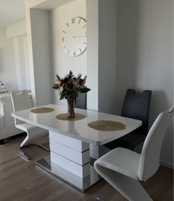 Dining table set 5 PCs (table white, 2 Dining Chair White, 2 Dining Chair grey