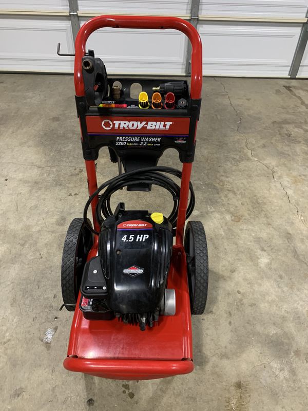 TroyBilt 2200 PSI/2.2 GPM high pressure washer with a Briggs