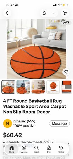 4’ round Basketball Rug