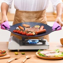 Korean Style BBQ Grill Pan for Stove Top, Camping and IH, 13" Round Griddle With Double Bottom, Non-stick Coating Frying Pan