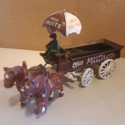 Vintage Cast Iron  Horse Drawn Wagon 