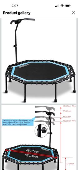 Trampoline Rebounder 51” with adjustable handle bar - Excellent condition