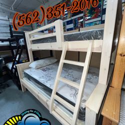 Twin Full White Wash Litera Con Colchones Incluidos Bunk Bed With Mattress