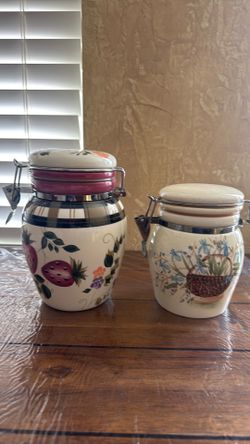 Ceramic hand painted vintage canister
