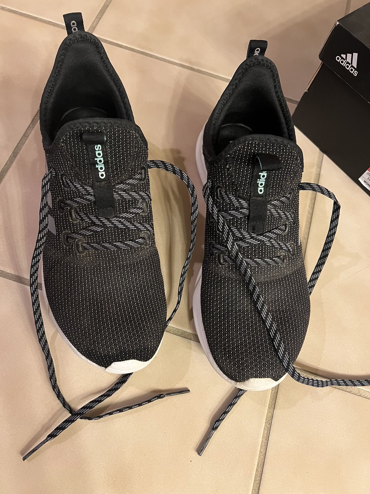Adidas Black and White (grey Adidas stripes) Athletic Shoes with Knit Upper
