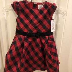 New M Carter's Red & Black Checked Toddler Dress Size 2T