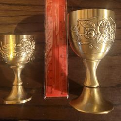 2 Chalice Goblet Gold Communion Cup Brass Wine Glass Offering for Church 
