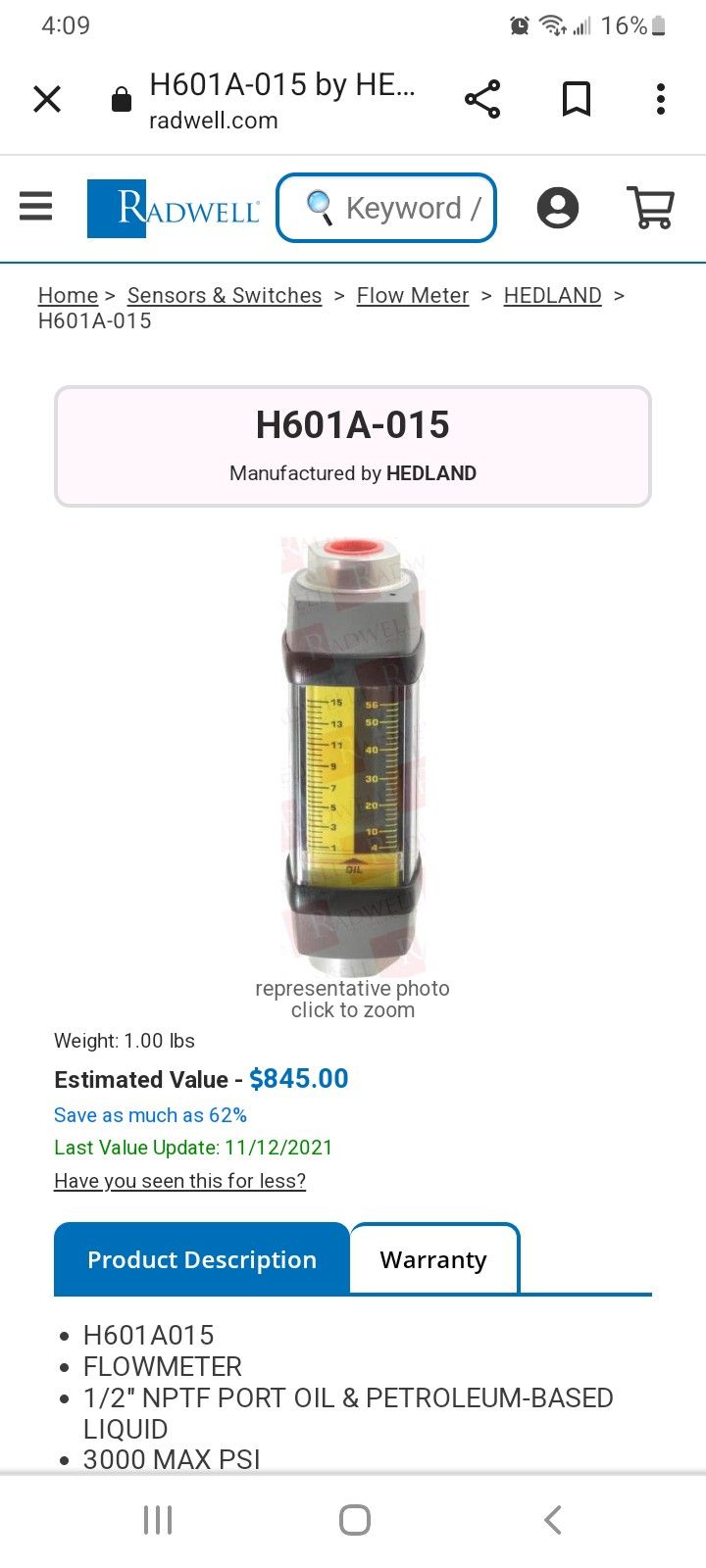 hedland badgemeter flow meter H600a-015