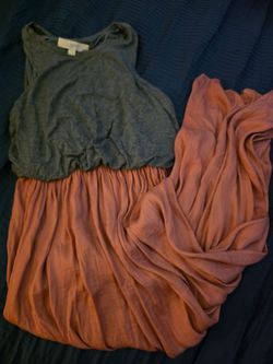 LOFT Two-Tone Maxi Skirt Dress in Heather Gray and Dusty Rose