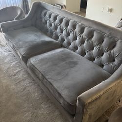 Grey Button Couch And 2 Grey Button Accent Chairs 