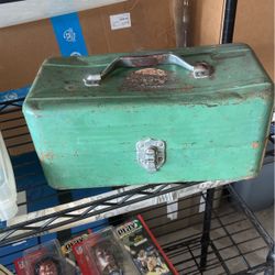 Vintage Metal Fishing Box Green Collectible 