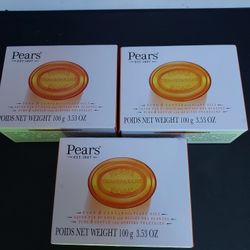 LOT of 3 NEW PEARS Transparent Plant Oils Bar Soap, 3.53 Oz 100 g 
