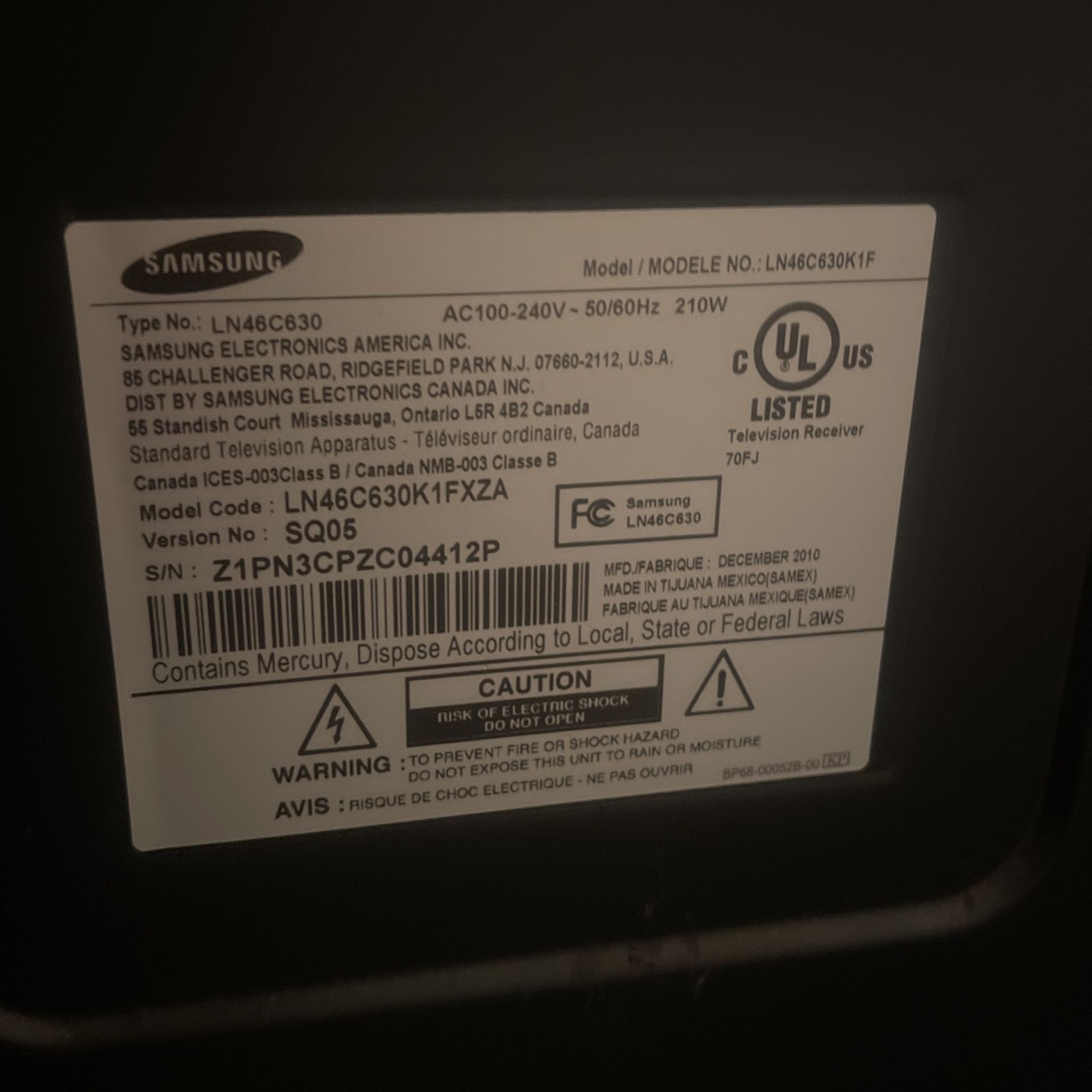 Samsung 46’ HDTV Electronics & Media