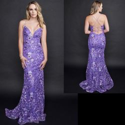 New With Tags Nina Canacci Size 0 Purple Floral Sequin Long Formal Dress & Prom Dress $185