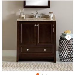Glacier Bay Delridge Single Sink Chocolate Bath Vanity With Caramel Cultured Marble Top $185 