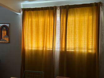 Vintage Yellow velvet curtains with fringe