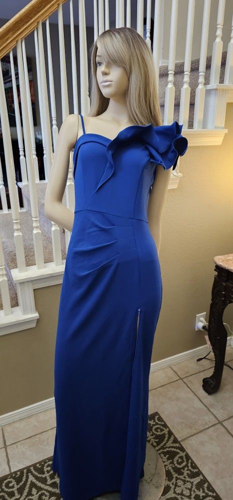 Ruffle One Shoulder Strap Ruched Formal Prom Wedding Maxi Dress V Neck Elegant Split Cocktail Evening Long Gown
