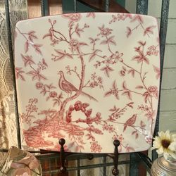 Asianera Square Toile Red And White Plate  11 In Wide  Venmo &  PayPal For Shipping