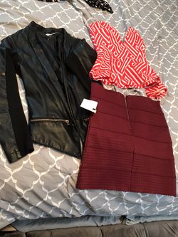 Romper ,squirt, leatherjacket and a shirt all in size small