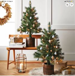 2pc 3' Pre-Lit Virginia Pine Potted Mini Artificial Christmas Tree Clear Lights - Wondershop™