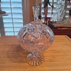American Cut Pinwheel Lead Crystal Pedestal Candy Dish