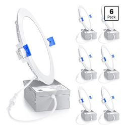 Ensenior 6 Pack 6 Inch 5000K Dimmable Canless Wafer LED Recessed Light $45