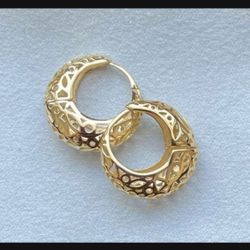 14k Gold Plating Over 925 Sterling Silver Artisan Wedding Hoops