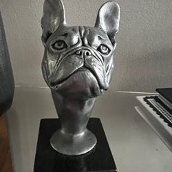 Vintage Heavy Solid Pewter French Bulldog Bust Sculpture Figurine~ 4 lbs 3 ozs!