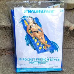 NEW Pool Float Inflatable 18 Pocket French Style Air Mattress
