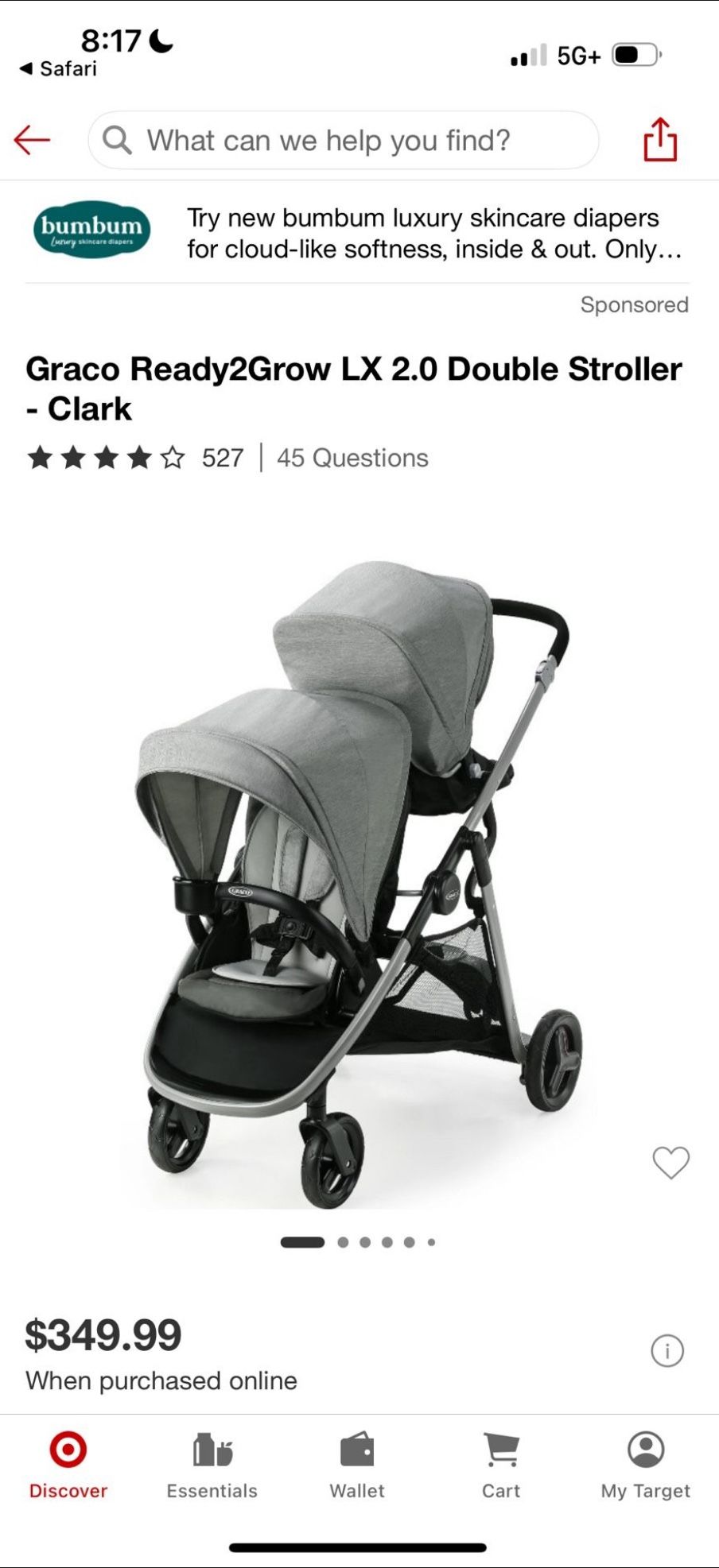 Graco Double stroller Ready To Grow LX - Used 