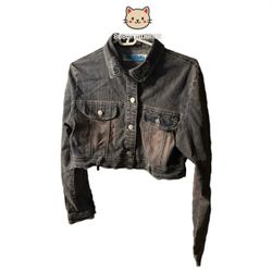 Vintage Rhinestone Motorcycle Cropped Denim Jacket | Y2K Rockstar Grunge 