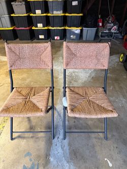 Folding Chairs with Rush Woven Seats – Set of 2