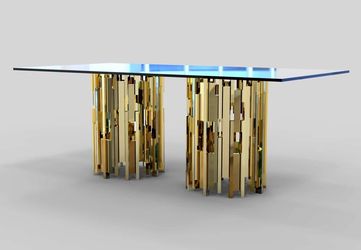 Modern Glass Top Dining Table with Gold Bases