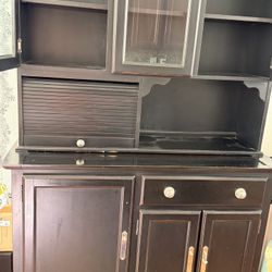 Large Solid Wood Hutch / Buffet Cabinet – Dark Espresso Finish