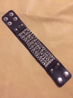 Leather & rhinestone bracelet