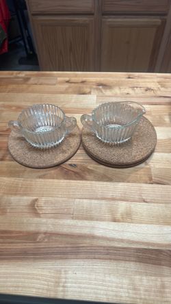Vintage Anchor Hocking Queen Mary Cream Sugar Bowl Depression Glass Crystal