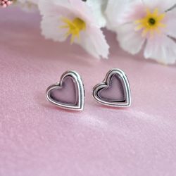 Pink Dainty Sterling Silver Hearts Stud Earrings