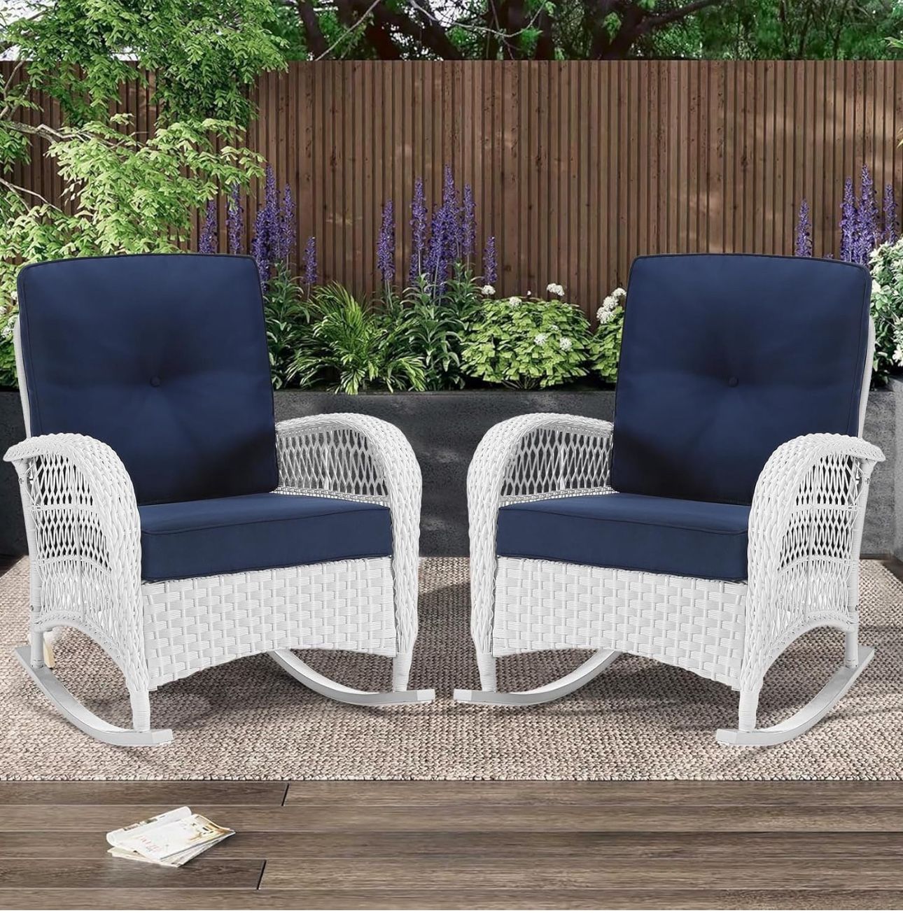Outdoor Wicker Rocking Chairs Set of 2, Rattan Patio Rocker Chairs